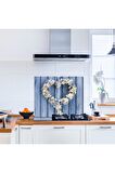 Cam Ocak Koruyucu ve Kesim Tablası Papatya Kalp (80cm x 52cm) 2 Parça, 5'li Ocaklar